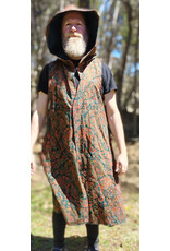 Cloakmakers.com J919-Washable Red, Blue, Green, Gold Paisley Cotton Vest w/ Green Faux Suede Hood Lining & Pockets