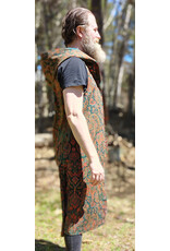 Cloakmakers.com J919-Washable Red, Blue, Green, Gold Paisley Cotton Vest w/ Green Faux Suede Hood Lining & Pockets