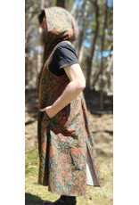 Cloakmakers.com J919-Washable Red, Blue, Green, Gold Paisley Cotton Vest w/ Green Faux Suede Hood Lining & Pockets