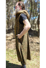 Cloakmakers.com J920-Washable Green, Red, & Brown Paisley Cotton Vest w/ Dark Olive Green Velvet Hood Lining & Pockets