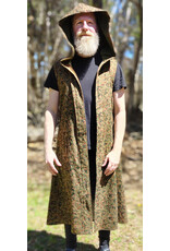 Cloakmakers.com J920-Washable Green, Red, & Brown Paisley Cotton Vest w/ Dark Olive Green Velvet Hood Lining & Pockets