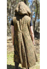Cloakmakers.com J920-Washable Green, Red, & Brown Paisley Cotton Vest w/ Dark Olive Green Velvet Hood Lining & Pockets