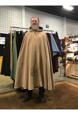 6016-Washable Tan Wool Cloak w/ Owl Embroidery