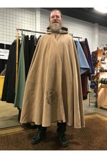 6016-Washable Tan Wool Cloak w/ Owl Embroidery