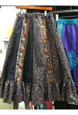 Cloakmakers.com K530-Blue  Floral Stripe Cotton Skirt w/pockets & Ruffle