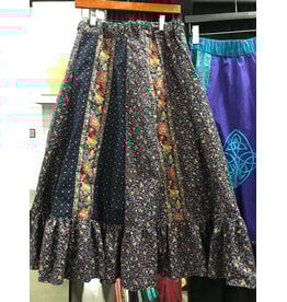 Cloakmakers.com K530-Blue  Floral Stripe Cotton Skirt w/pockets & Ruffle