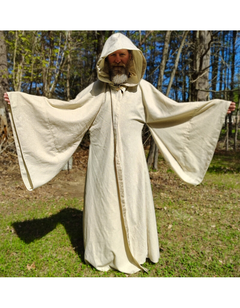 Cloakmakers.com R578-Washable Lightweight Cream & Gold Wool Blend Robe w/ Gold Tone Clasp & Pockets