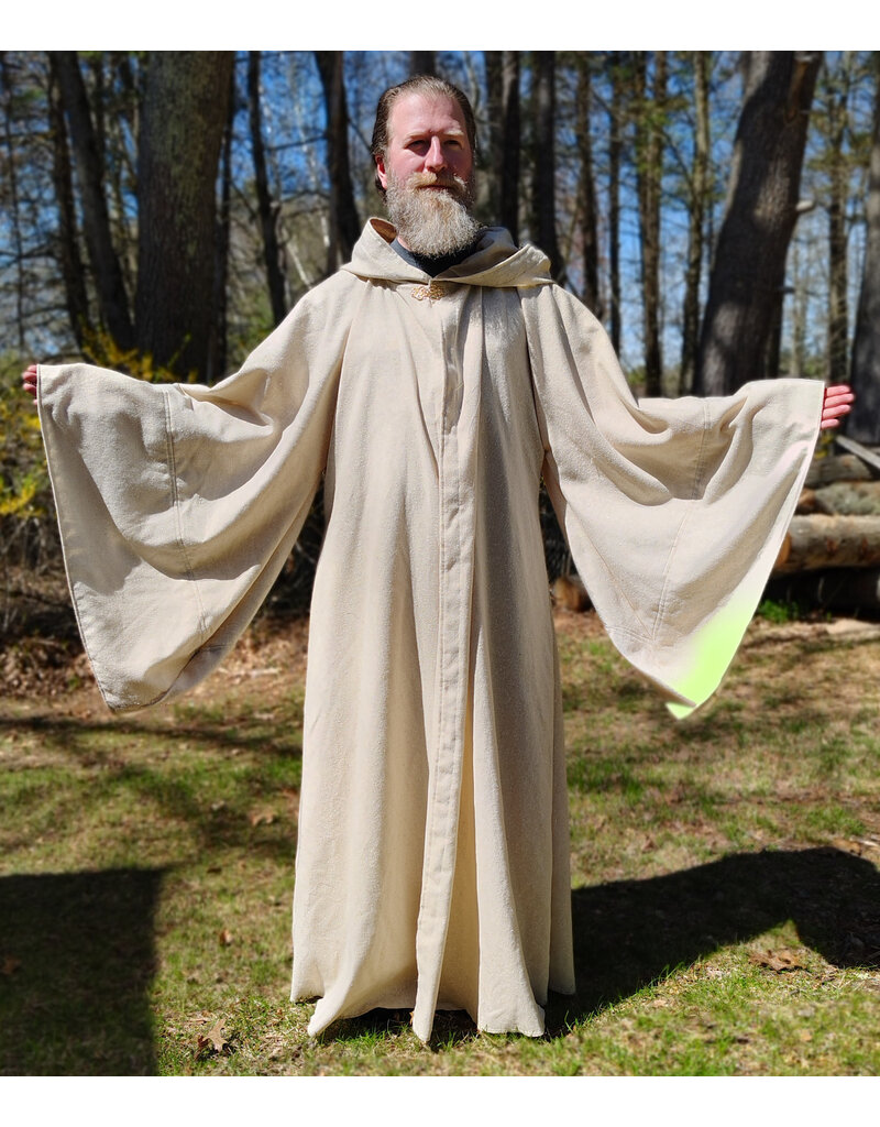 Cloakmakers.com R578-Washable Lightweight Cream & Gold Wool Blend Robe w/ Gold Tone Clasp & Pockets