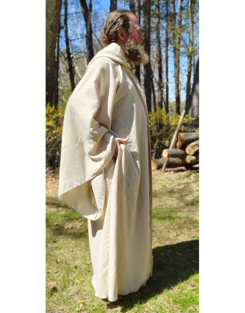Cloakmakers.com R578-Washable Lightweight Cream & Gold Wool Blend Robe w/ Gold Tone Clasp & Pockets