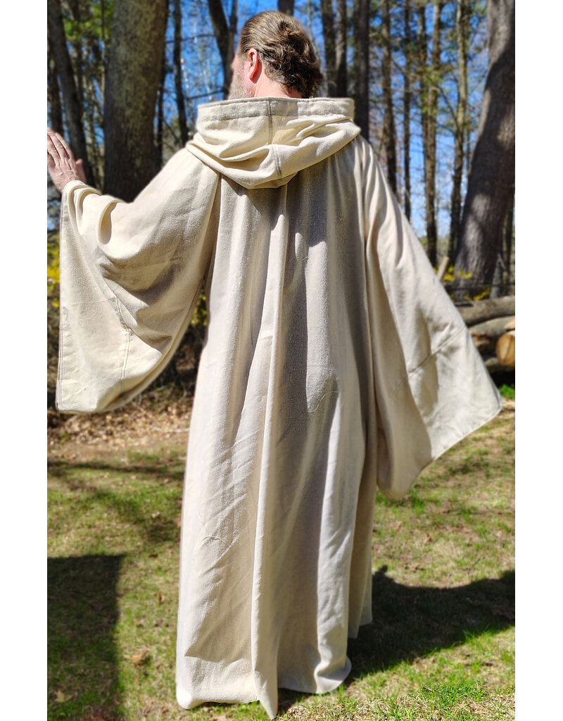 Cloakmakers.com R578-Washable Lightweight Cream & Gold Wool Blend Robe w/ Gold Tone Clasp & Pockets