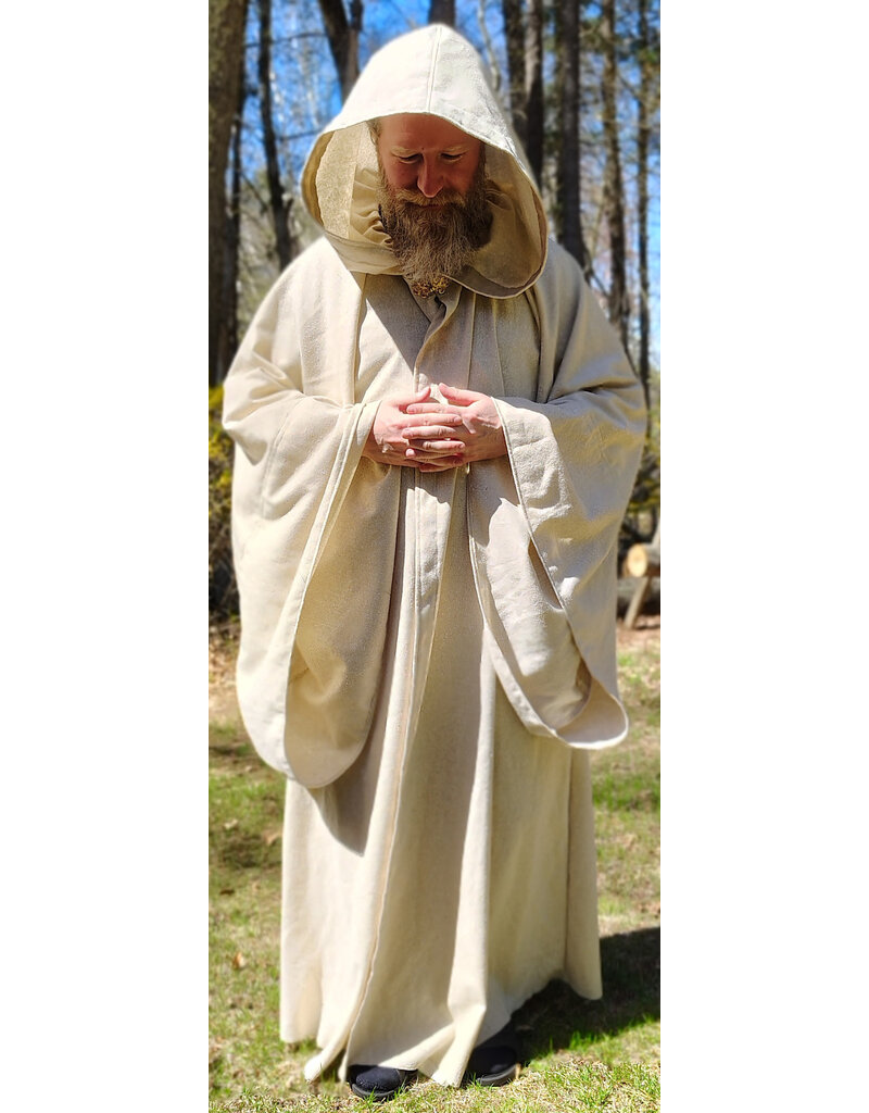 Cloakmakers.com R578-Washable Lightweight Cream & Gold Wool Blend Robe w/ Gold Tone Clasp & Pockets