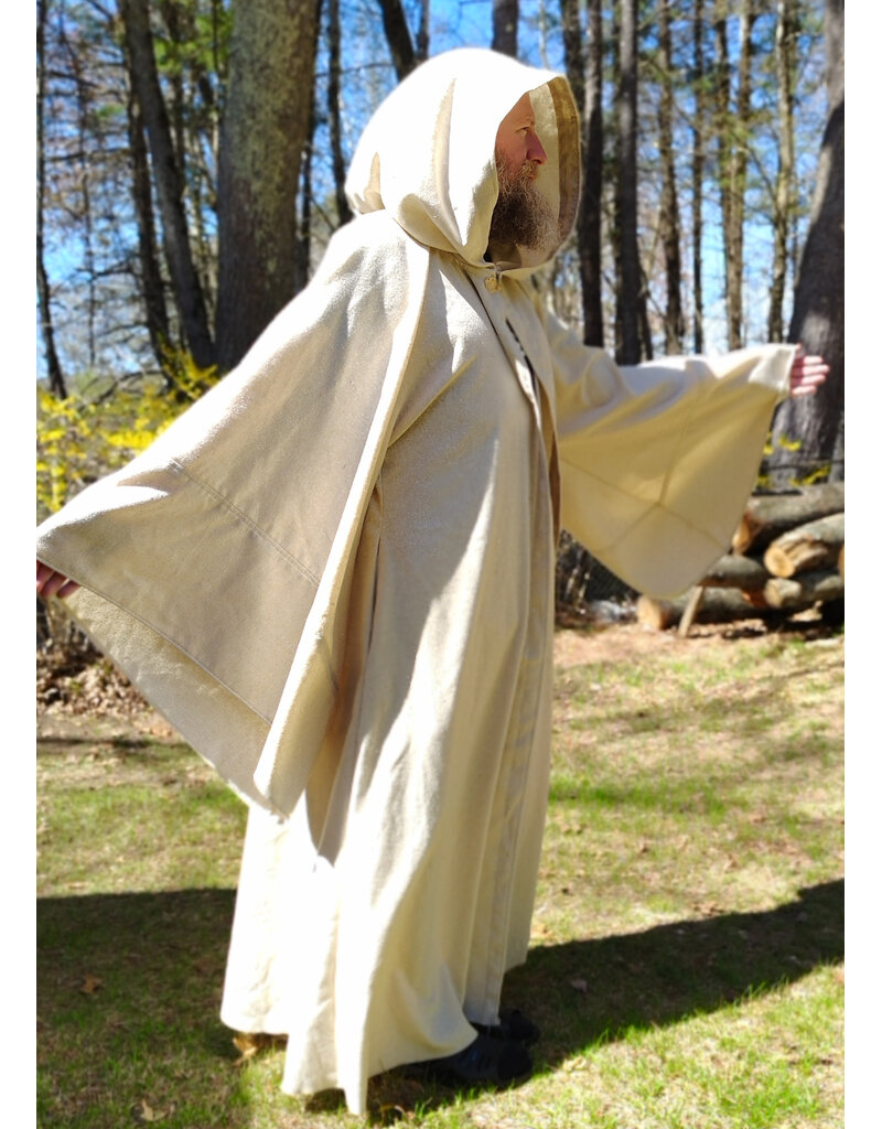 Cloakmakers.com R578-Washable Lightweight Cream & Gold Wool Blend Robe w/ Gold Tone Clasp & Pockets