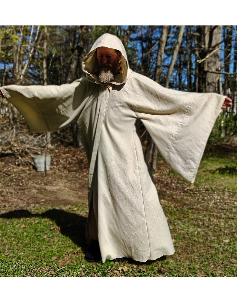 Cloakmakers.com R578-Washable Lightweight Cream & Gold Wool Blend Robe w/ Gold Tone Clasp & Pockets