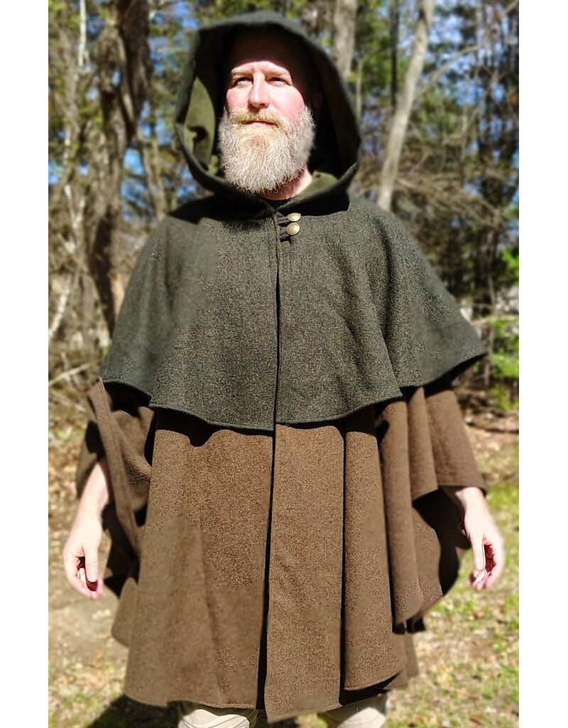 Cloakmakers.com 6017-Washable Green & Brown Ranger Mantle Cloak w/ Green Velveteen Hood Lining & Interior Pockets