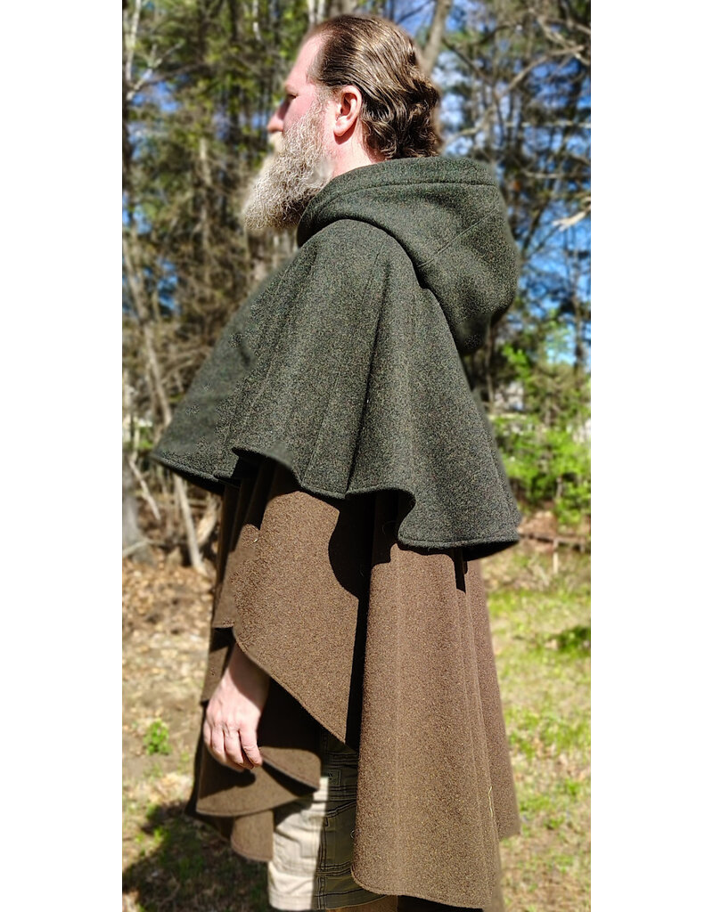Cloakmakers.com 6017-Washable Green & Brown Ranger Mantle Cloak w/ Green Velveteen Hood Lining & Interior Pockets