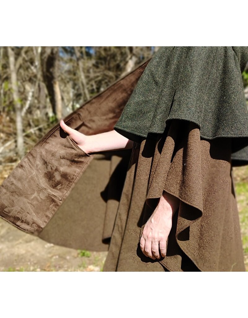 Cloakmakers.com 6017-Washable Green & Brown Ranger Mantle Cloak w/ Green Velveteen Hood Lining & Interior Pockets
