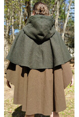 Cloakmakers.com 6017-Washable Green & Brown Ranger Mantle Cloak w/ Green Velveteen Hood Lining & Interior Pockets