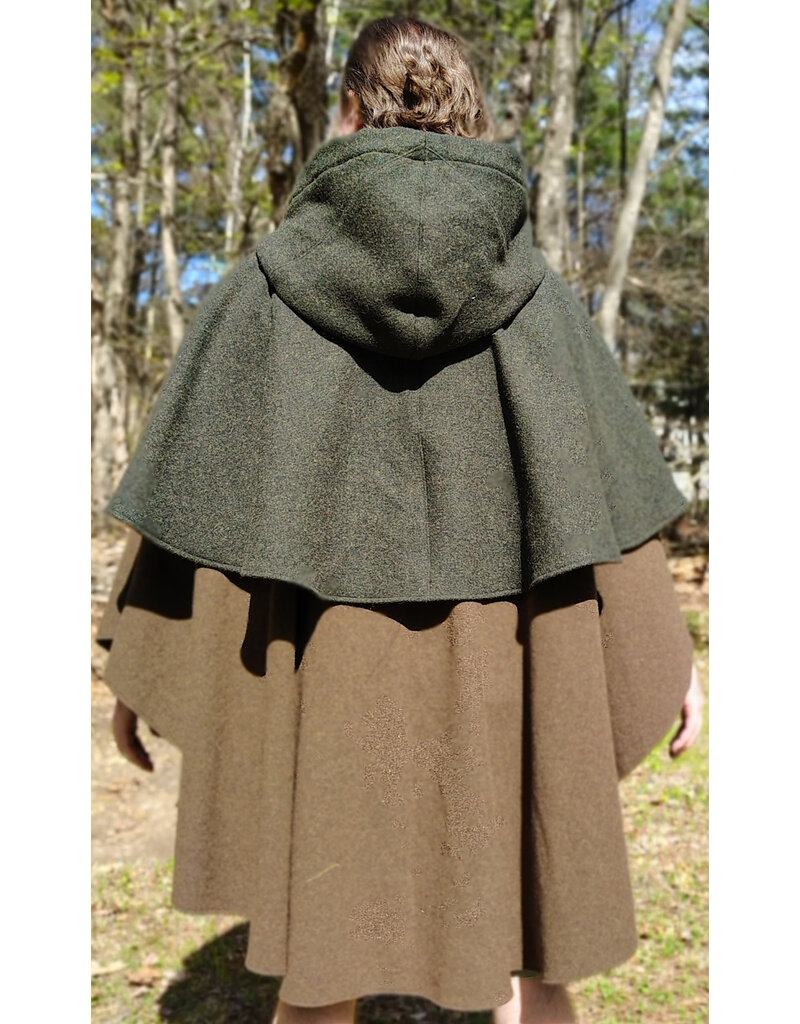 Cloakmakers.com 6017-Washable Green & Brown Ranger Mantle Cloak w/ Green Velveteen Hood Lining & Interior Pockets