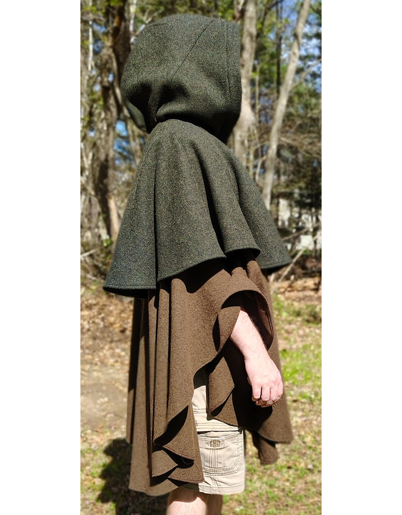 Cloakmakers.com 6017-Washable Green & Brown Ranger Mantle Cloak w/ Green Velveteen Hood Lining & Interior Pockets