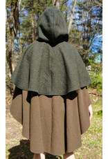 Cloakmakers.com 6017-Washable Green & Brown Ranger Mantle Cloak w/ Green Velveteen Hood Lining & Interior Pockets