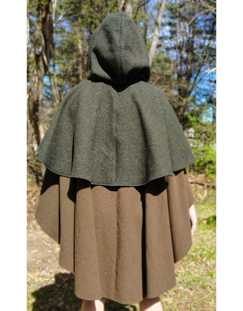 Cloakmakers.com 6017-Washable Green & Brown Ranger Mantle Cloak w/ Green Velveteen Hood Lining & Interior Pockets