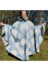 Cloakmakers.com 6018-Washable Sky Blue Brocade Cloak w/ Dark Ocean Blue Velvet Hood Lining & Silver Tone Clasp
