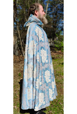 Cloakmakers.com 6018-Washable Sky Blue Brocade Cloak w/ Dark Ocean Blue Velvet Hood Lining & Silver Tone Clasp