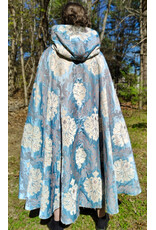 Cloakmakers.com 6018-Washable Sky Blue Brocade Cloak w/ Dark Ocean Blue Velvet Hood Lining & Silver Tone Clasp