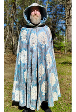 Cloakmakers.com 6018-Washable Sky Blue Brocade Cloak w/ Dark Ocean Blue Velvet Hood Lining & Silver Tone Clasp