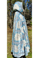 Cloakmakers.com 6018-Washable Sky Blue Brocade Cloak w/ Dark Ocean Blue Velvet Hood Lining & Silver Tone Clasp