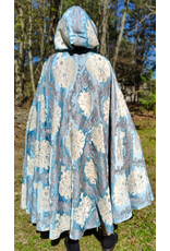 Cloakmakers.com 6018-Washable Sky Blue Brocade Cloak w/ Dark Ocean Blue Velvet Hood Lining & Silver Tone Clasp