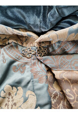 Cloakmakers.com 6018-Washable Sky Blue Brocade Cloak w/ Dark Ocean Blue Velvet Hood Lining & Silver Tone Clasp