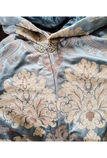 Cloakmakers.com 6018-Washable Sky Blue Brocade Cloak w/ Dark Ocean Blue Velvet Hood Lining & Silver Tone Clasp