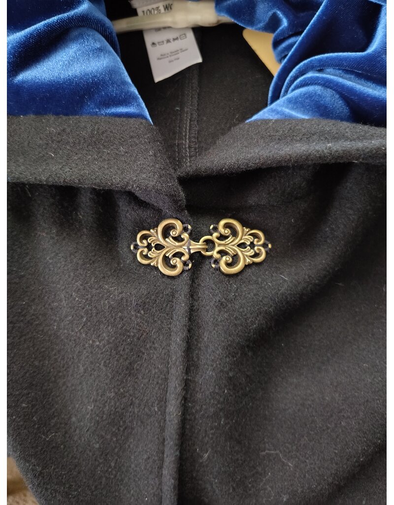 Cloakmakers.com 5834-Washable Black Wool Cloak w/ Cat & Stars Embroidery On Crescent Moon plus Pockets