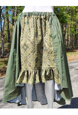 Cloakmakers.com K531-Green & Gold Pinstripe Plus Green Paisley Hi-Lo Cotton Skirt w/ Elastic Waist