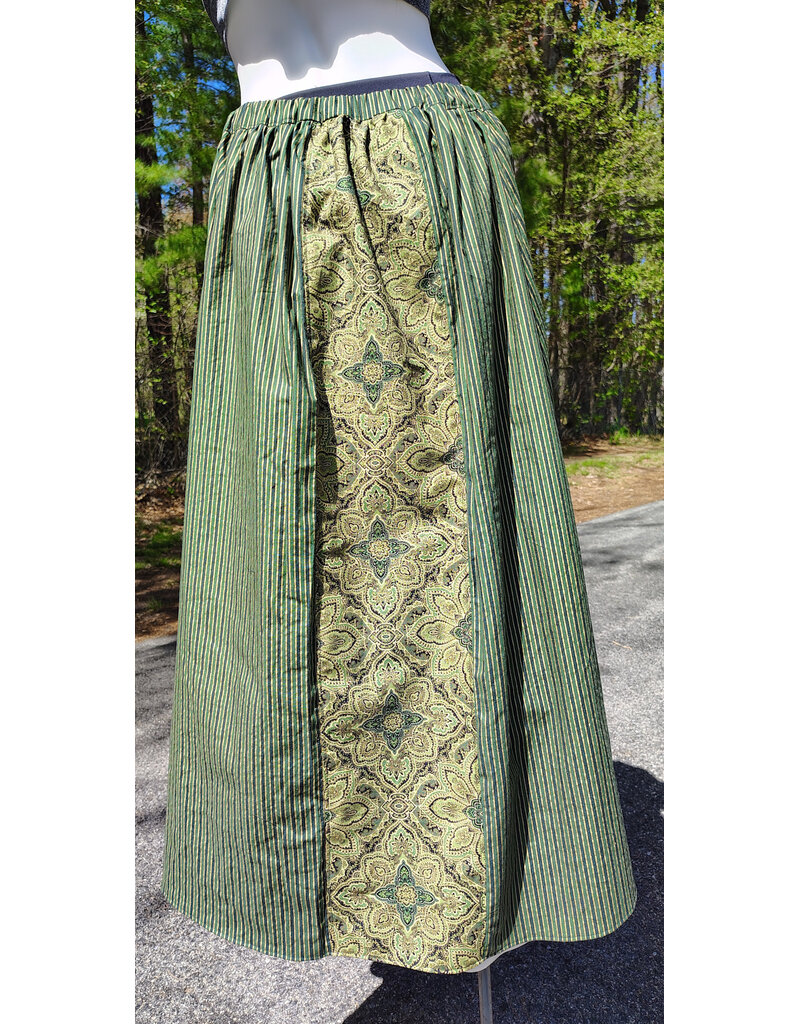 Cloakmakers.com K531-Green & Gold Pinstripe Plus Green Paisley Hi-Lo Cotton Skirt w/ Elastic Waist