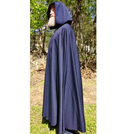 Cloakmakers.com 6020-Washable Navy Blue Wool Blend Cloak w/ Black Velvet Hood Lining & Silver Tone Clasp