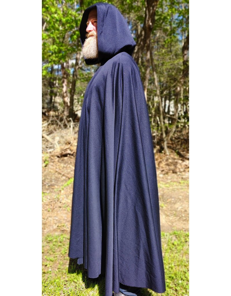 Cloakmakers.com 6020-Washable Navy Blue Wool Blend Cloak w/ Black Velvet Hood Lining & Silver Tone Clasp