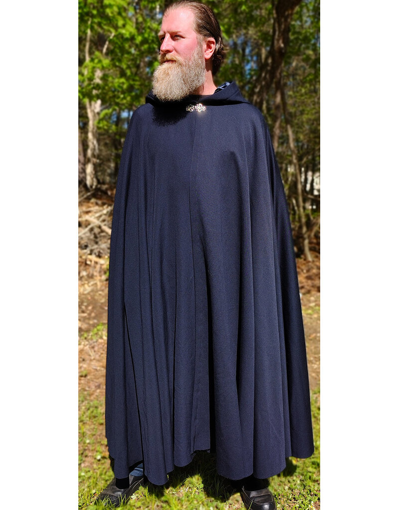 Cloakmakers.com 6020-Washable Navy Blue Wool Blend Cloak w/ Black Velvet Hood Lining & Silver Tone Clasp