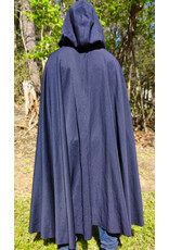 Cloakmakers.com 6020-Washable Navy Blue Wool Blend Cloak w/ Black Velvet Hood Lining & Silver Tone Clasp