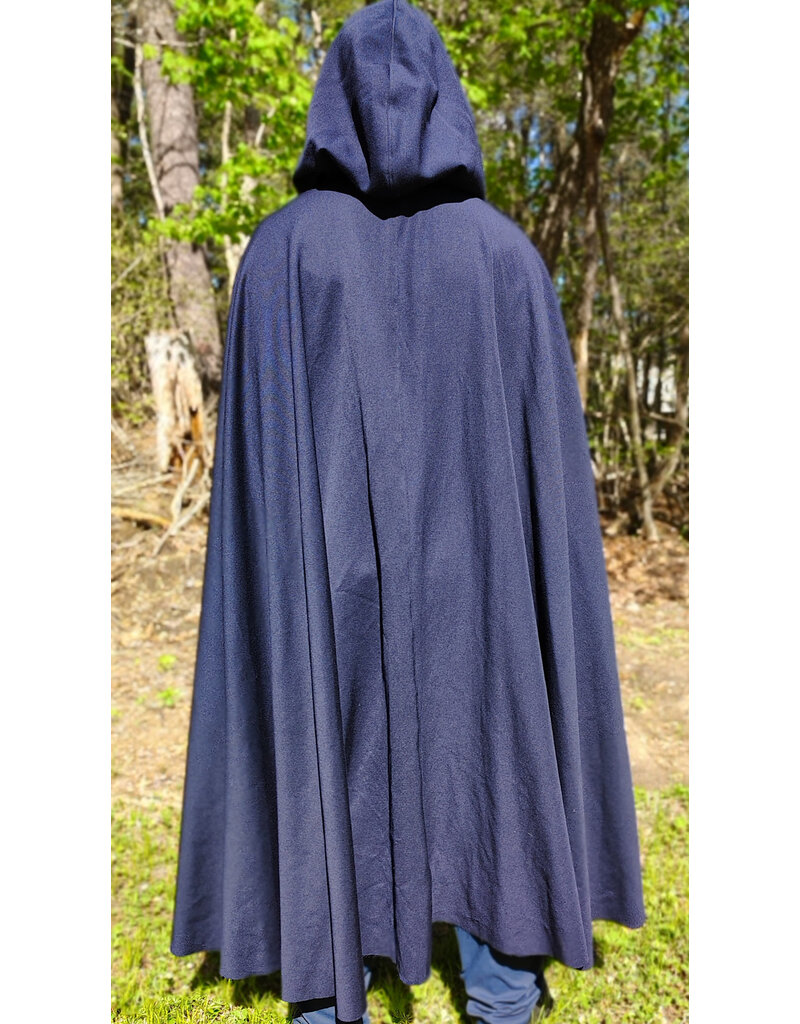Cloakmakers.com 6020-Washable Navy Blue Wool Blend Cloak w/ Black Velvet Hood Lining & Silver Tone Clasp