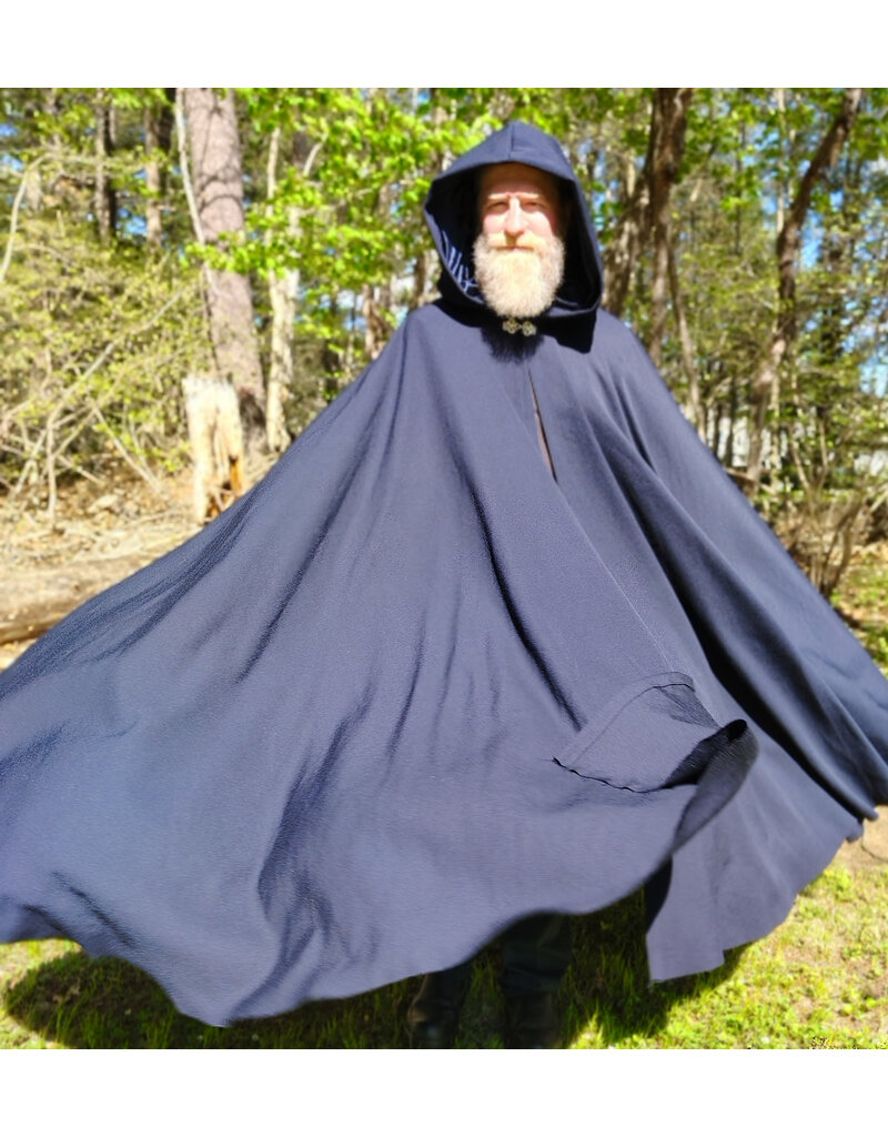 Cloakmakers.com 6020-Washable Navy Blue Wool Blend Cloak w/ Black Velvet Hood Lining & Silver Tone Clasp