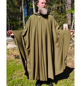 Cloakmakers.com 6021-Washable Lightweight Green Wool Blend Cloak w/ Black Velvet Hood Lining