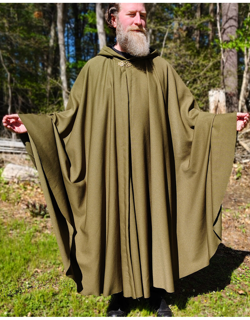 Cloakmakers.com 6021-Washable Lightweight Green Wool Blend Cloak w/ Black Velvet Hood Lining