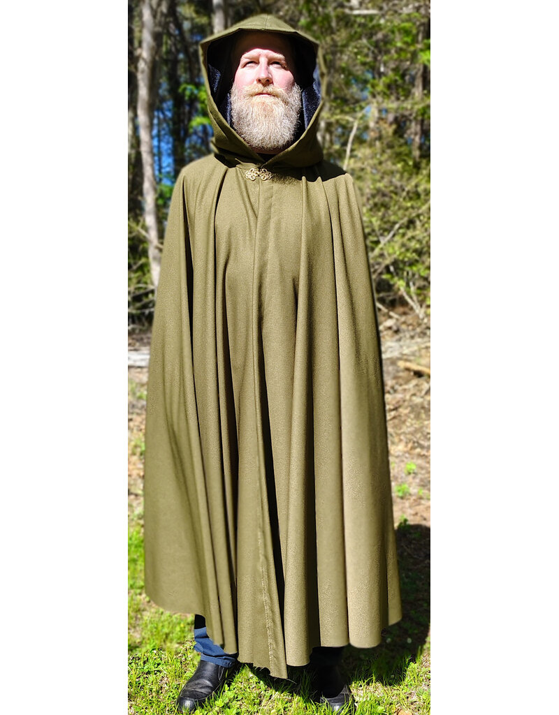 Cloakmakers.com 6021-Washable Lightweight Green Wool Blend Cloak w/ Black Velvet Hood Lining