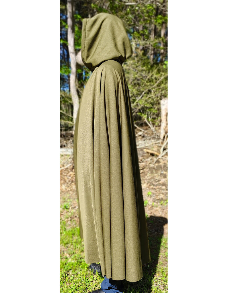 Cloakmakers.com 6021-Washable Lightweight Green Wool Blend Cloak w/ Black Velvet Hood Lining