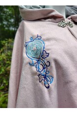 Cloakmakers.com 5753-Washable Pastel Pink Cloak w/ Blue Warrior Unicorn Embroidery & Pockets