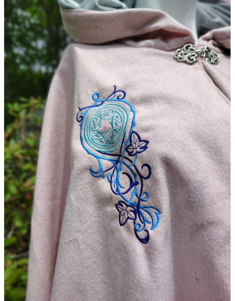 Cloakmakers.com 5753-Washable Pastel Pink Cloak w/ Blue Warrior Unicorn Embroidery & Pockets