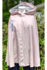 Cloakmakers.com 5753-Washable Pastel Pink Cloak w/ Blue Warrior Unicorn Embroidery & Pockets