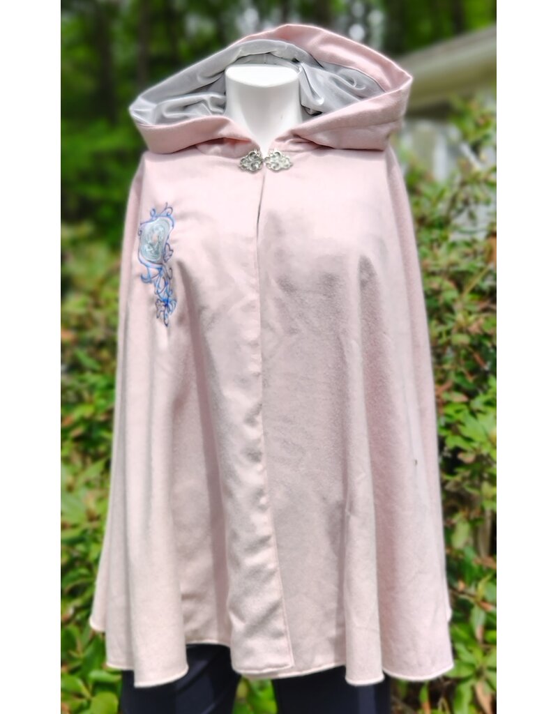 Cloakmakers.com 5753-Washable Pastel Pink Cloak w/ Blue Warrior Unicorn Embroidery & Pockets